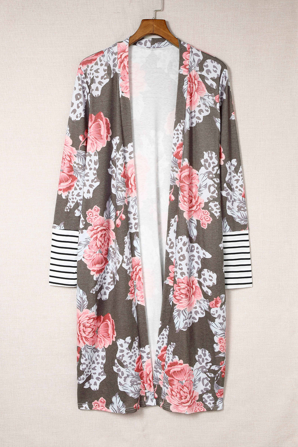 Stripe Detail Sleeve Floral Print Cardigan - NJPH Best Selling 