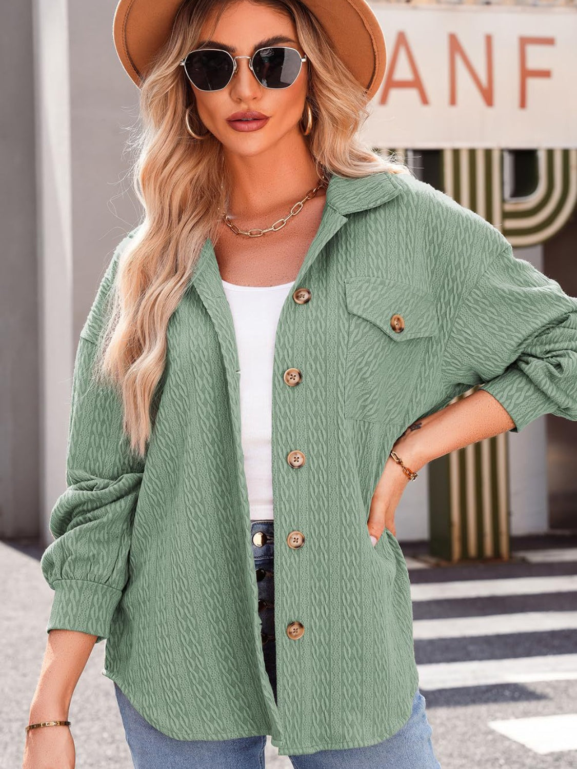 Textured Button Up Long Sleeve Shacket - NJPH Best Selling 