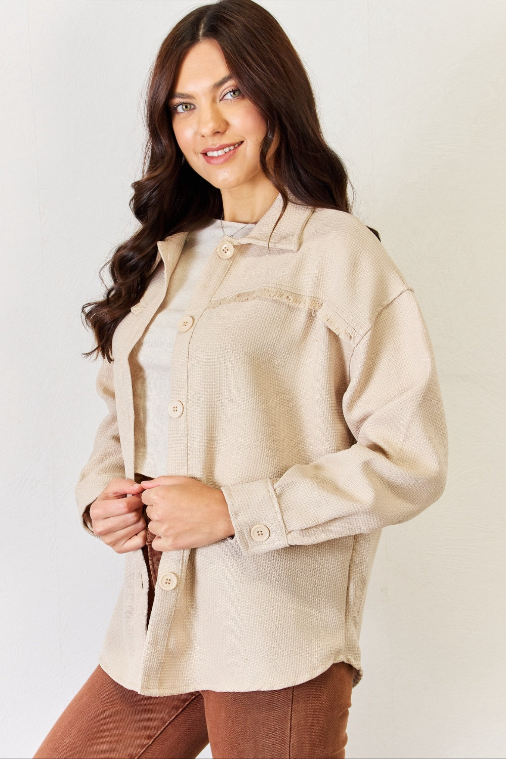 HYFVE Texture Button Down Fray Detail Shacket - NJPH Best Selling 