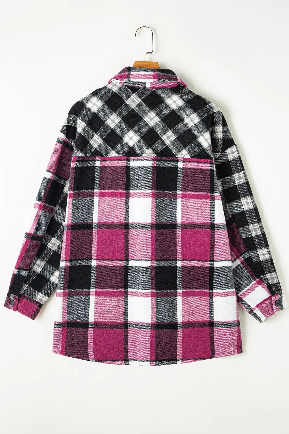 Pocketed Plaid Collared Neck Long Sleeve Shacket - NJPH Best Selling 