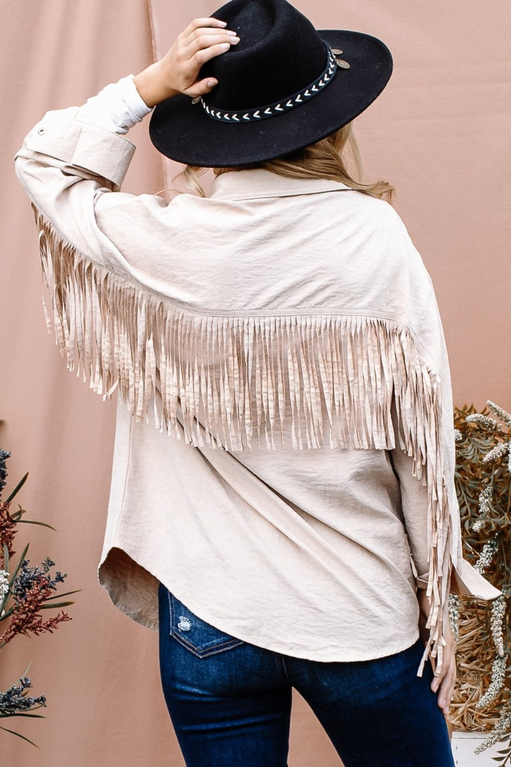 And The Why Full Size Fringe Back Detailed Button Down Shacket - NJPH Best Selling 