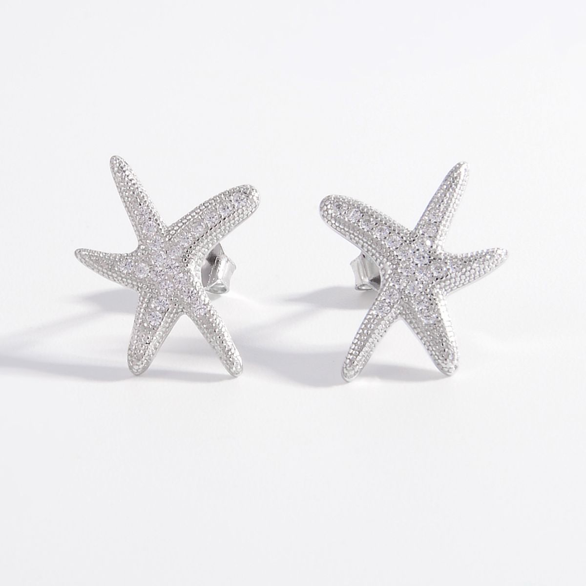 925 Sterling Silver Inlaid Zircon Starfish Earrings - NJPH Best Selling 