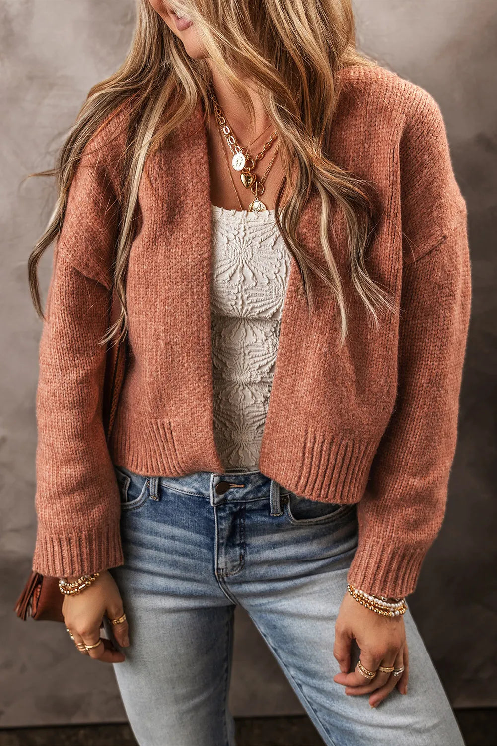 Open Front Dropped Shoulder Cardigan - NJPH Best Selling 