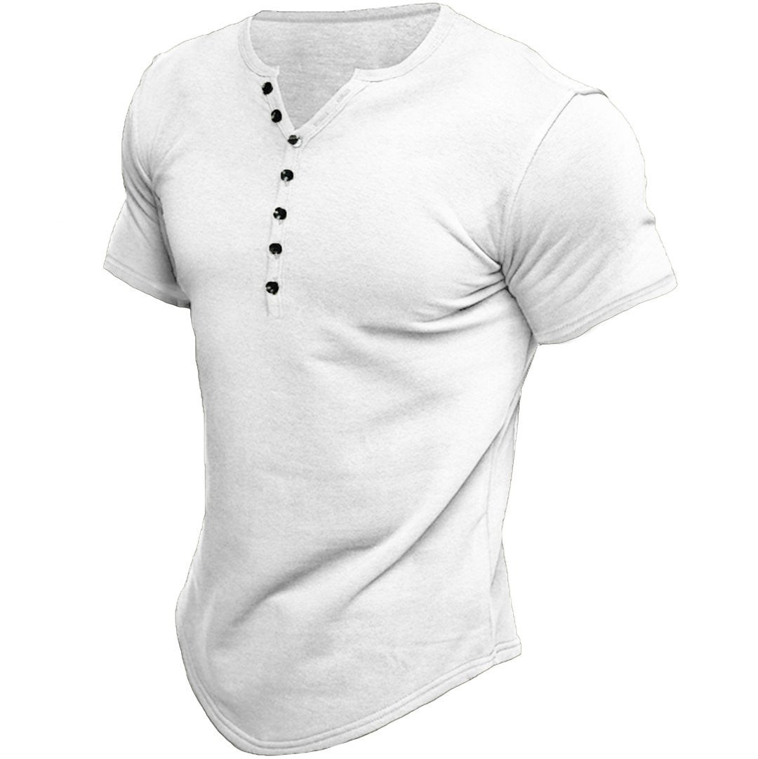 Men's Henley Shirt Short Sleeve Solid Color Top - NJPH Best Selling 