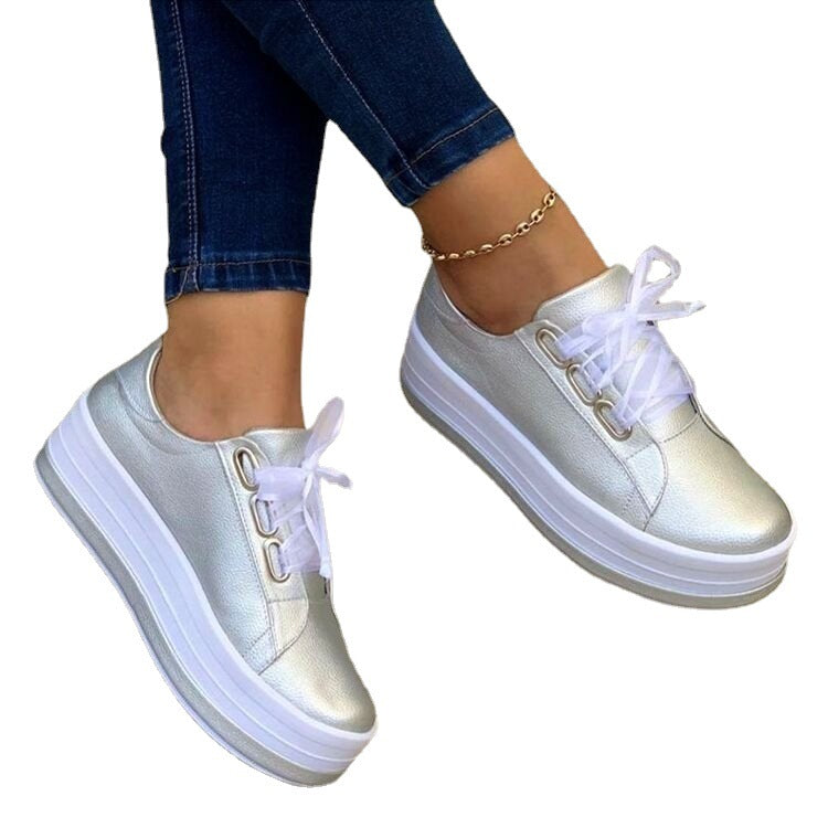 Fashion Flats Sneakers Women Ribbon Lace-up Platform Shoes - NJPH Best Selling 