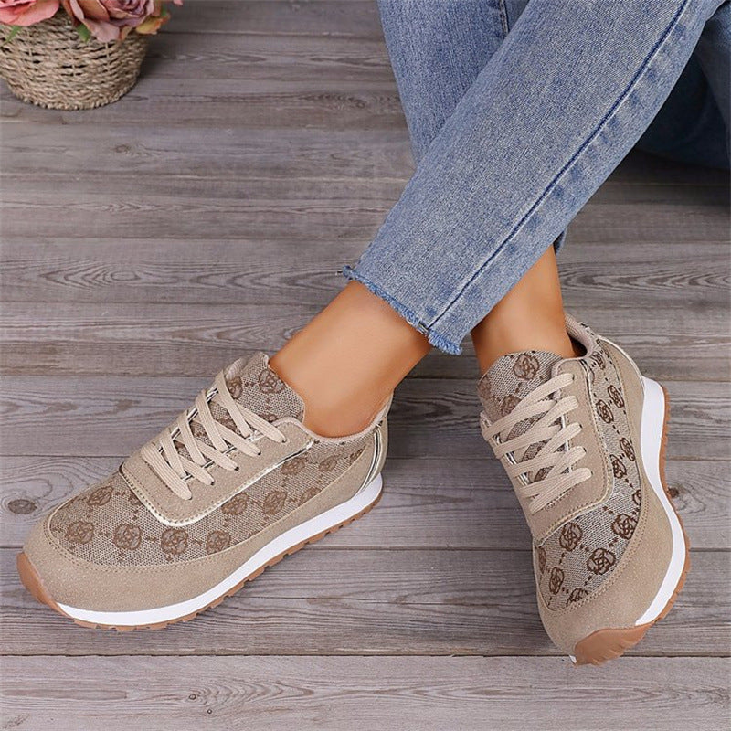 Flower Print Lace-up Sneakers Casual Fashion Lightweight Breathable Walking Running Sports Shoes Women Flats - NJPH Best Selling 