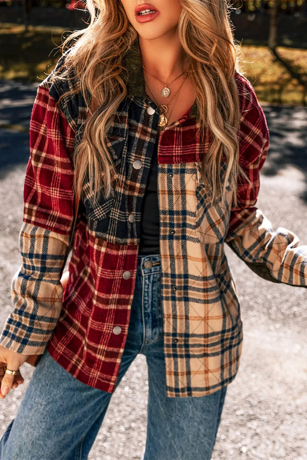 Plaid Button Up Long Sleeve Jacket - NJPH Best Selling 