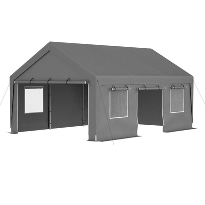 13x20 Ft Heavy Duty Carport Car Canopy Car Boat Shelter With Roll Up Doors & Windows And Removable Sidewalls