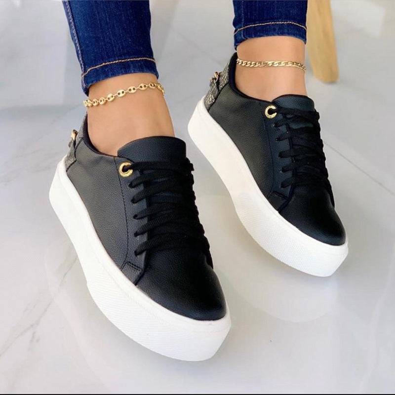 Flat Shoes With Chain Lace Up Sneakers Women Casual Sports Shoes - NJPH Best Selling 