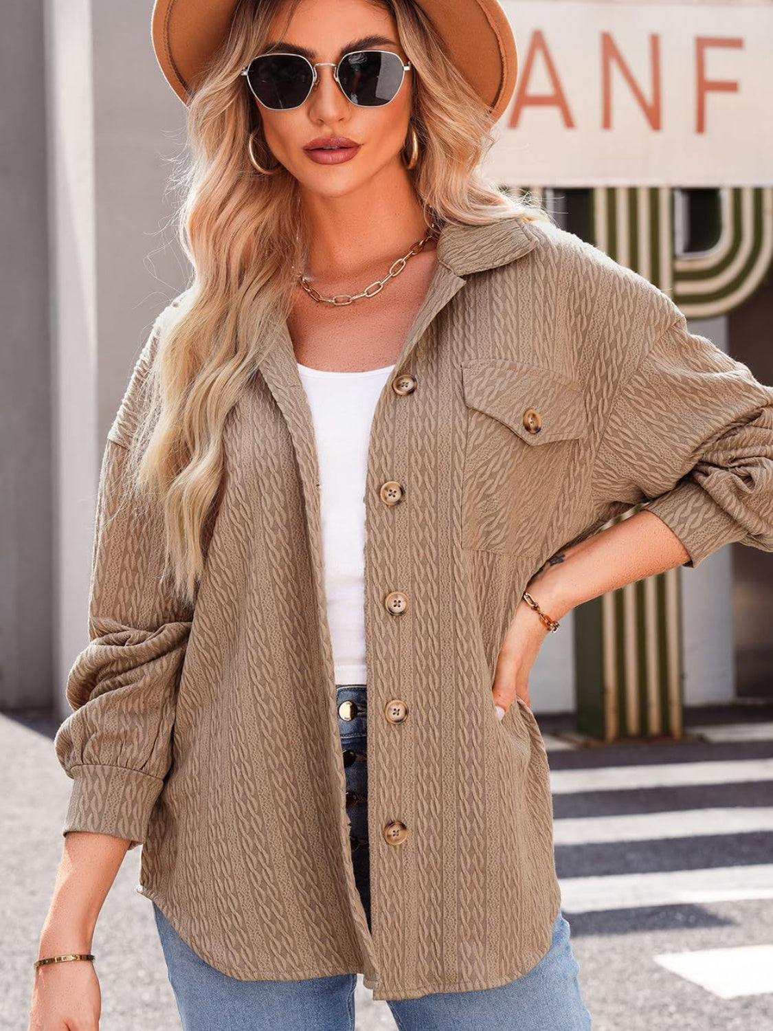 Textured Button Up Long Sleeve Shacket - NJPH Best Selling 