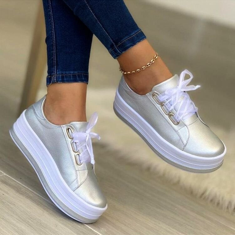 Fashion Flats Sneakers Women Ribbon Lace-up Platform Shoes - NJPH Best Selling 