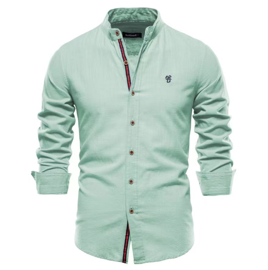 Men's Cotton And Linen Casual Fashion Solid Color Long Sleeve Henley Shirt - NJPH Best Selling 