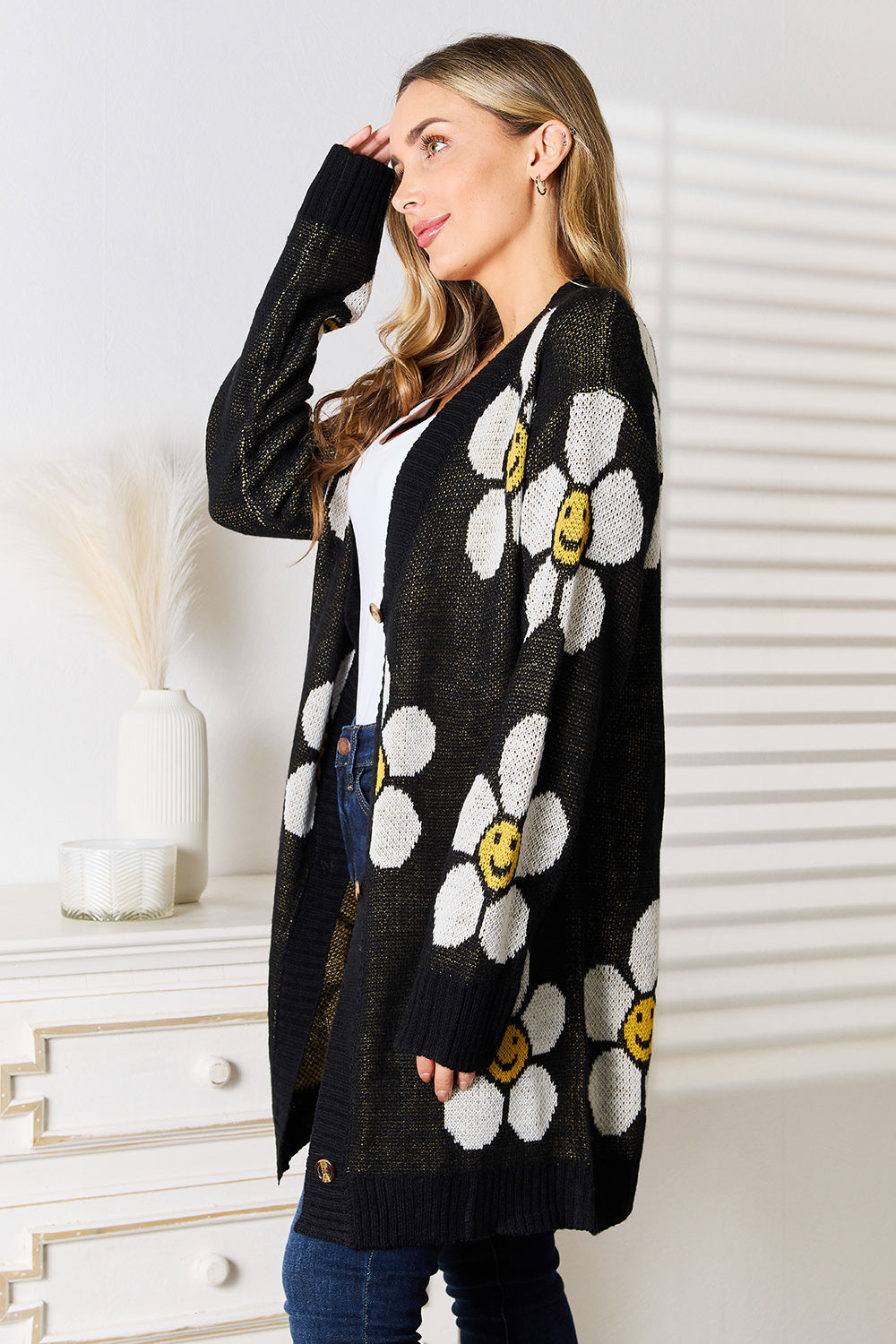 Floral Button Down Longline Cardigan - NJPH Best Selling 