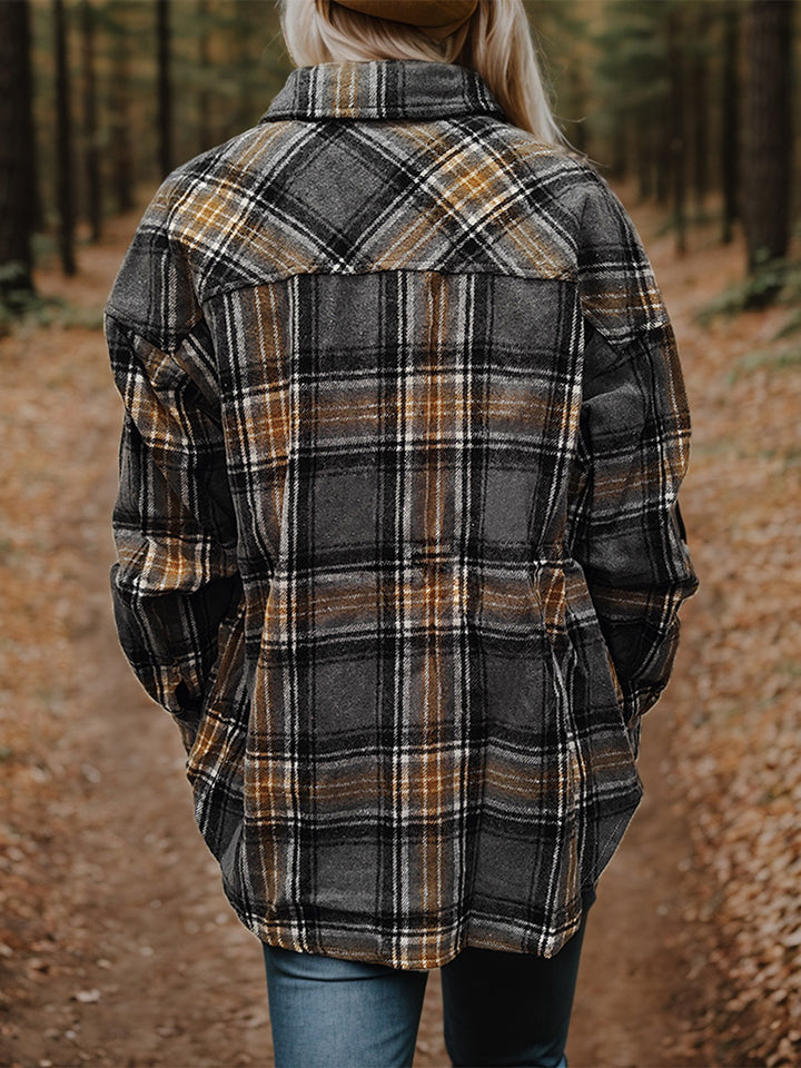 Plaid Snap Down Long Sleeve Shacket - NJPH Best Selling 