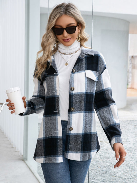 Ivy Lane Plaid Button Up Long Sleeve Shacket - NJPH Best Selling 