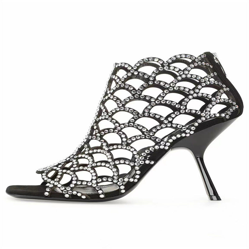 Women's Peep Toe Rhinestone Hollow High Heels - NJPH Best Selling 