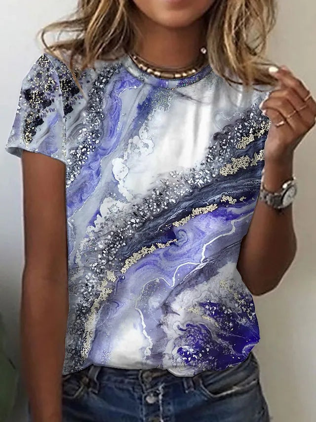 Gradient Print Shirts For Women Loose Casual Short Sleeve Top - NJPH Best Selling 