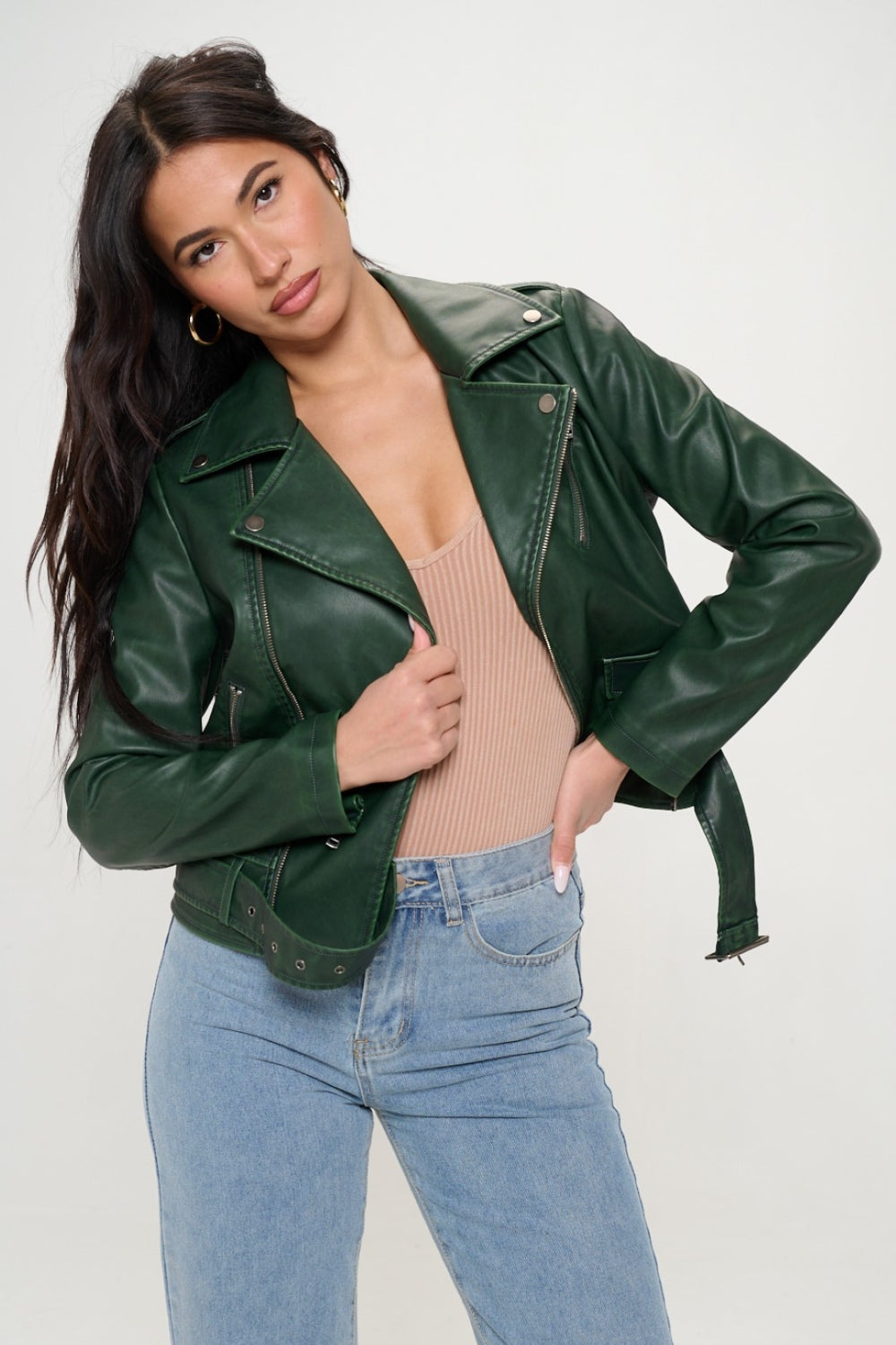 Coalition LA Zip Up Biker Jacket with Belt - NJPH Best Selling 