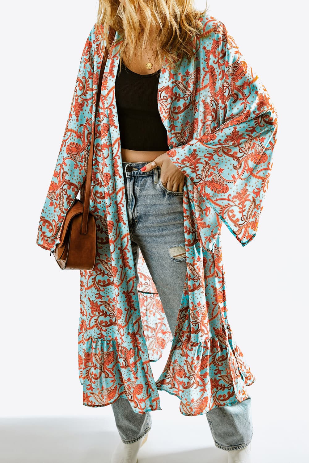 Printed Open Front Duster Cardigan - NJPH Best Selling 