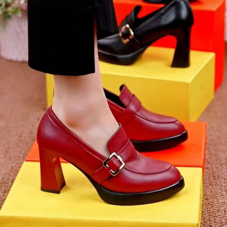 Thick Soled Thick Heels Fashion Shoes Deep Cut Women's Leather Shoes - NJPH Best Selling 