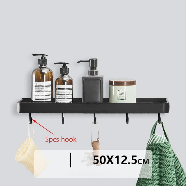 Bathroom Shelf No Drill Organizer Shower Storage Rack Black Corner Shelves Wall Mounted Aluminum Toilet Shampoo Holder - NJPH Best Selling 