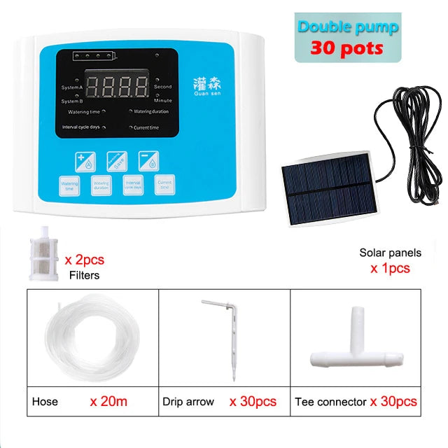 Garden Drip Irrigation Device Double Pump Controller Timer System, Solar Energy Intelligent Automatic Watering Device for Plants - NJPH Best Selling 