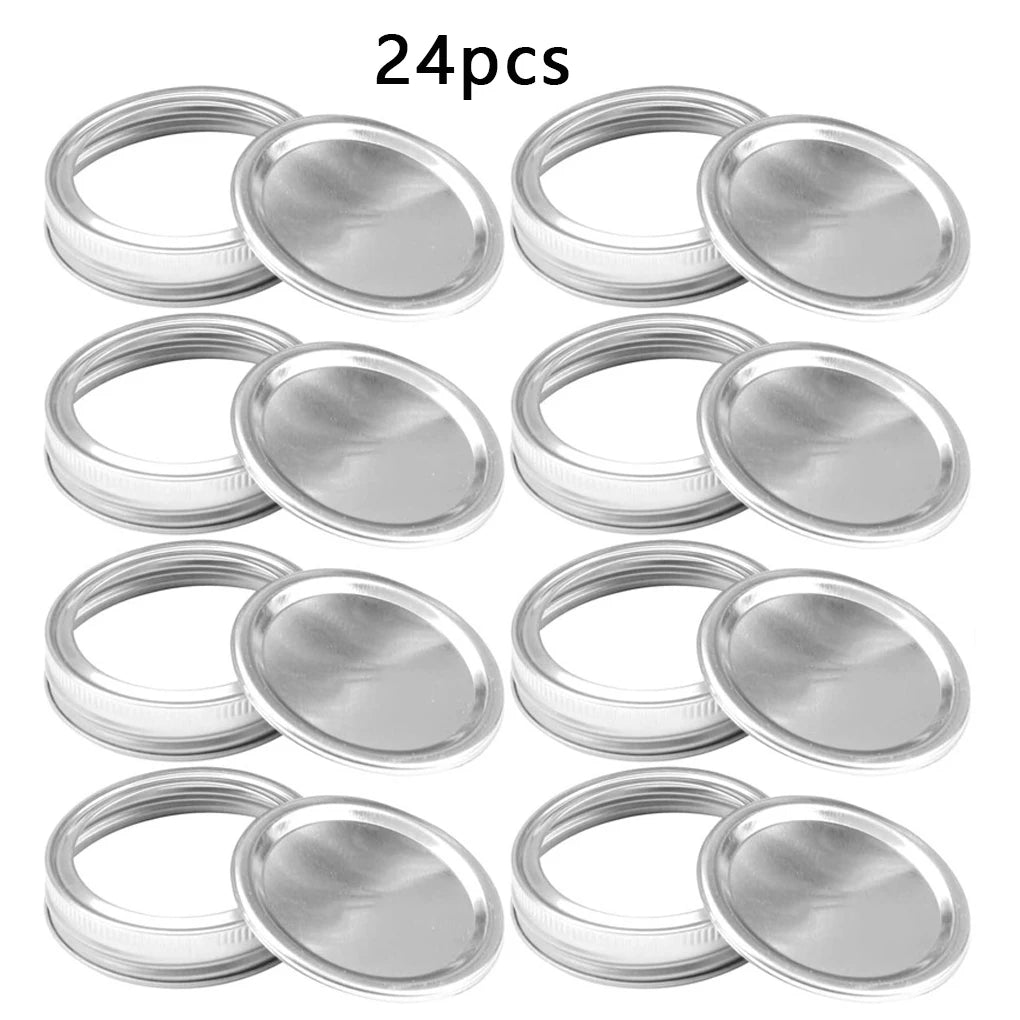 24pcs Wide Mouth 86MM Mason Jar Canning Lids Reusable Leak Proof Split-Type Silver Lids With Silicone Seals Rings - NJPH Best Selling 