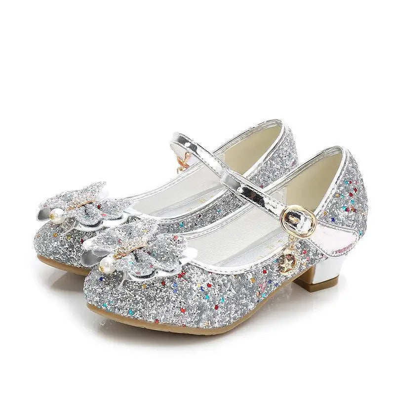 Princess Butterfly Leather Shoes Kids Diamond Bowknot High Heel Children Girl Dance Glitter Shoes Fashion Girls Party Dance Shoe - NJPH Best Selling 