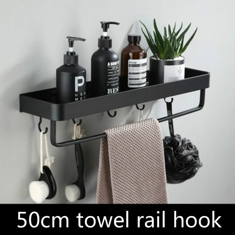 Bathroom Shelf No Drill Organizer Shower Storage Rack Black Corner Shelves Wall Mounted Aluminum Toilet Shampoo Holder - NJPH Best Selling 