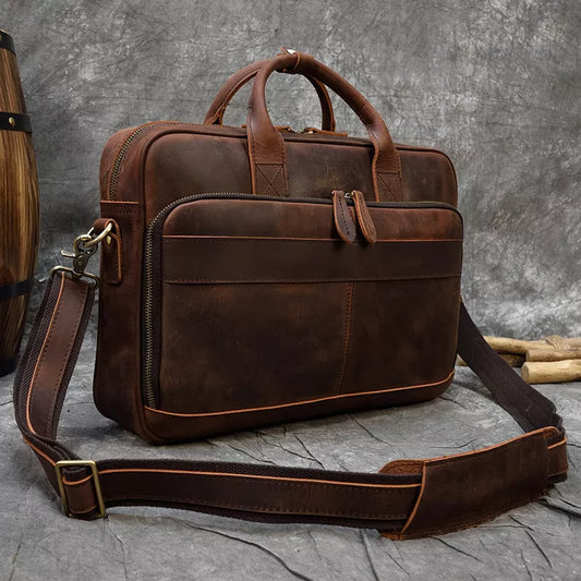 Retro Laptop Briefcase Bag Genuine Leather Handbags Casual 15.6" Business Bag Daily Working Tote Bags Men Male bag for documents