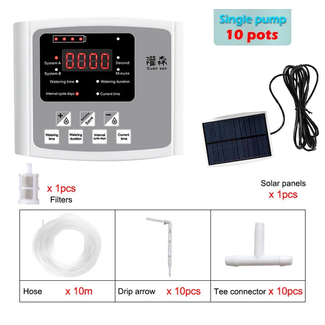 Garden Drip Irrigation Device Double Pump Controller Timer System, Solar Energy Intelligent Automatic Watering Device for Plants - NJPH Best Selling 