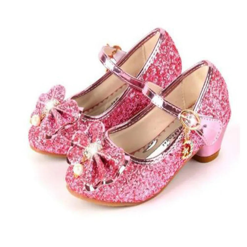 Princess Butterfly Leather Shoes Kids Diamond Bowknot High Heel Children Girl Dance Glitter Shoes Fashion Girls Party Dance Shoe - NJPH Best Selling 