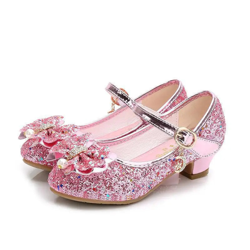 Princess Butterfly Leather Shoes Kids Diamond Bowknot High Heel Children Girl Dance Glitter Shoes Fashion Girls Party Dance Shoe - NJPH Best Selling 