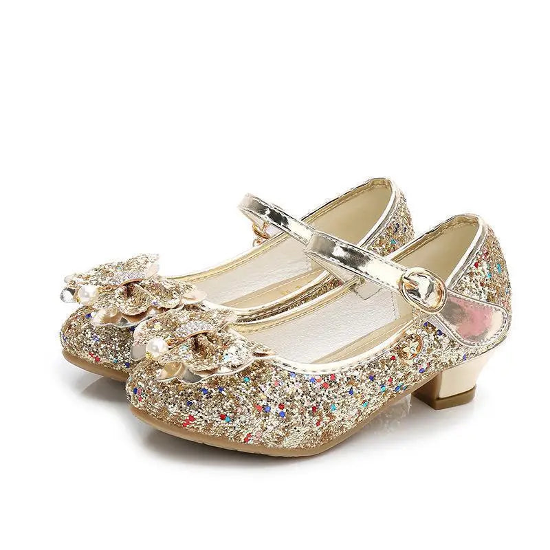 Princess Butterfly Leather Shoes Kids Diamond Bowknot High Heel Children Girl Dance Glitter Shoes Fashion Girls Party Dance Shoe - NJPH Best Selling 