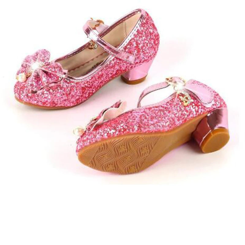 Princess Butterfly Leather Shoes Kids Diamond Bowknot High Heel Children Girl Dance Glitter Shoes Fashion Girls Party Dance Shoe - NJPH Best Selling 