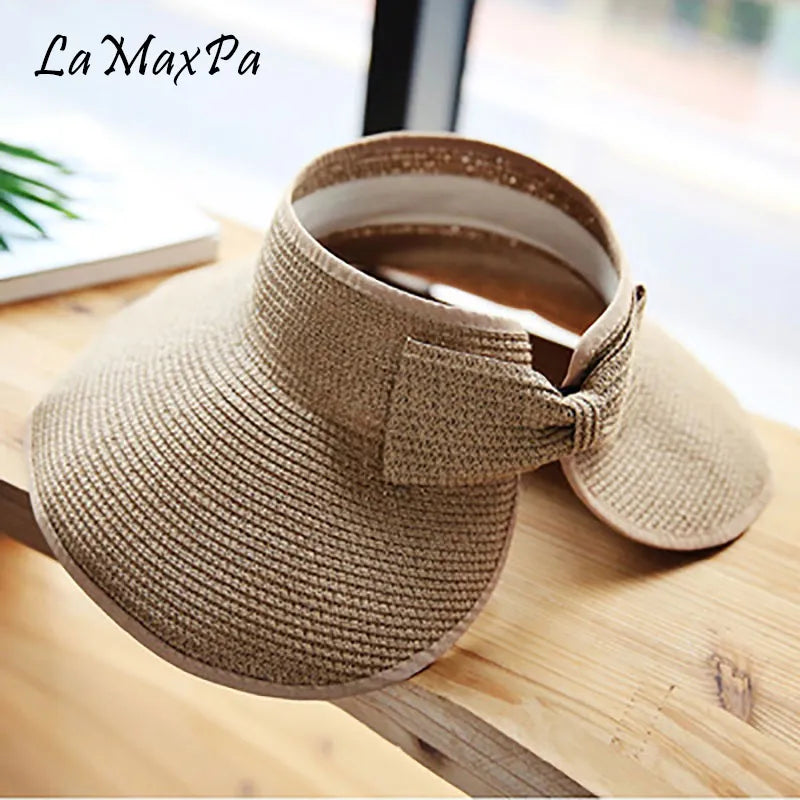 LaMaxPa New Women Summer Visors Hat Foldable Sun Hat Wide Large Brim Beach Hats Straw Hat chapeau femme Beach UV Protection Cap - NJPH Best Selling 