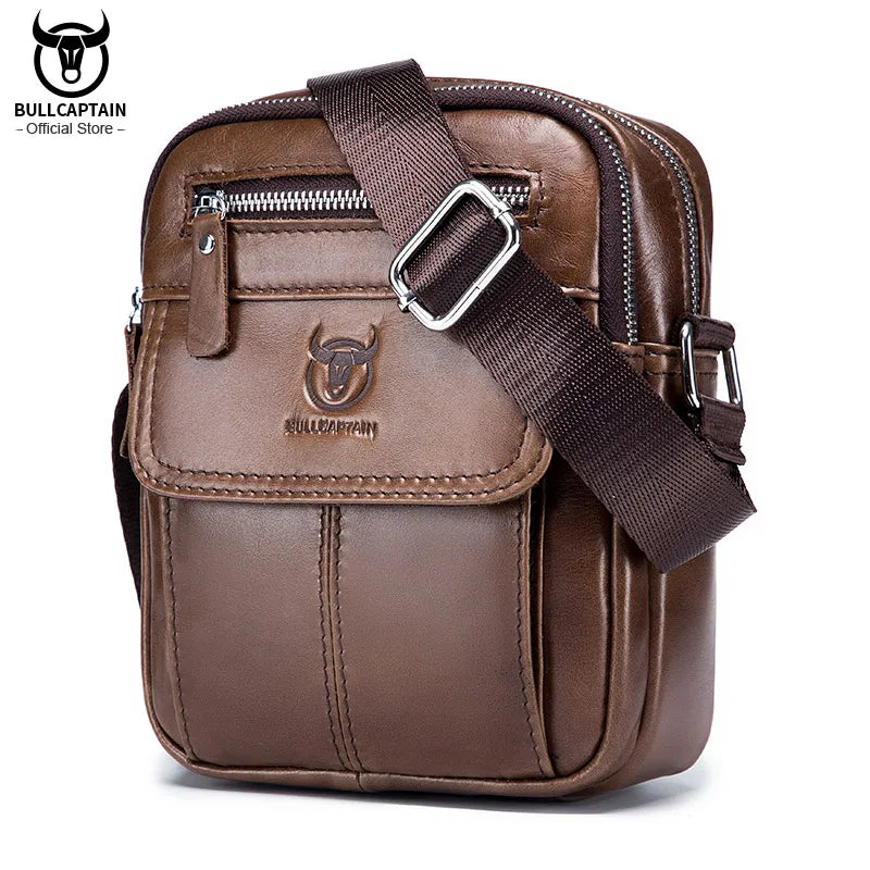 Bullcaptain Casual Men's Shoulder Bags Business Messenger Bag high-Quality Men's Cow Leather Bag's Mini Large Capacity Pocket - NJPH Best Selling 