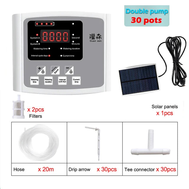 Garden Drip Irrigation Device Double Pump Controller Timer System, Solar Energy Intelligent Automatic Watering Device for Plants - NJPH Best Selling 