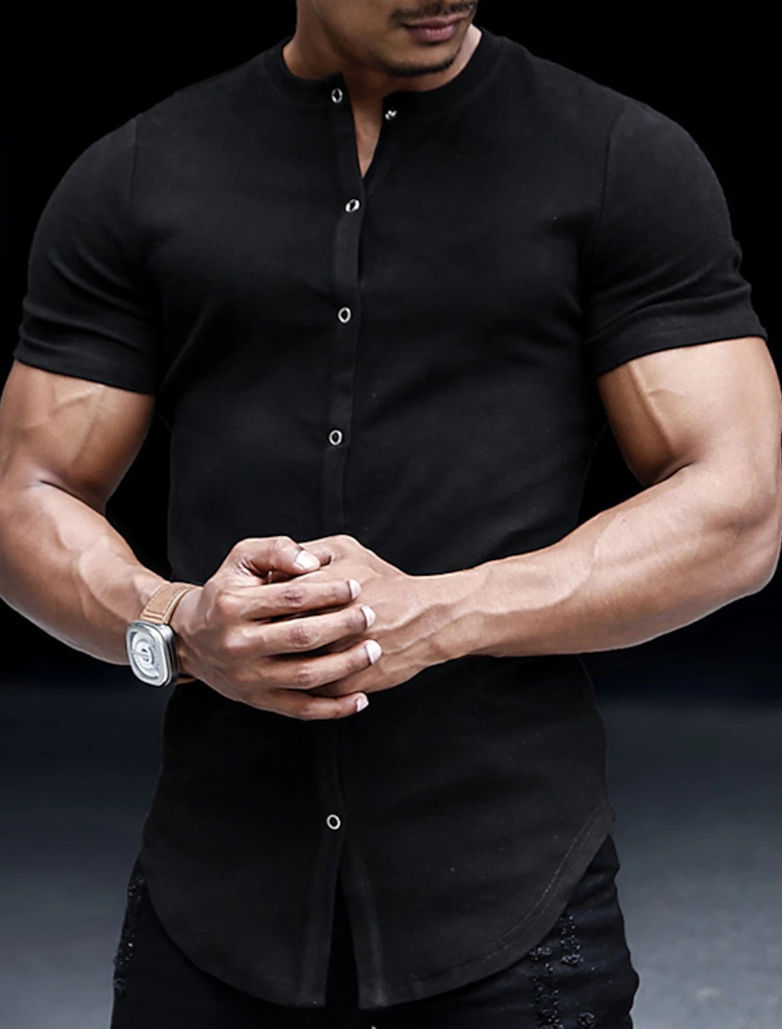 Men's Henley Stand Collar Solid Color Shirt - NJPH Best Selling 