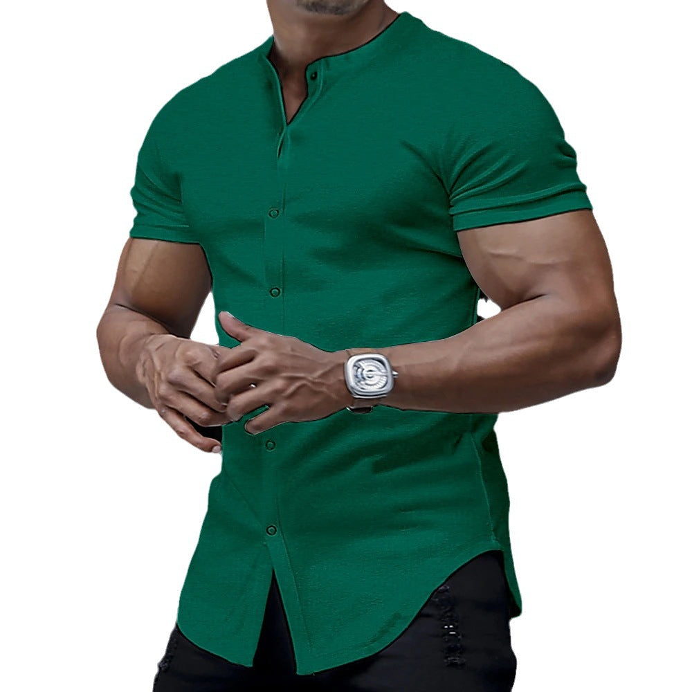 Men's Henley Stand Collar Solid Color Shirt - NJPH Best Selling 