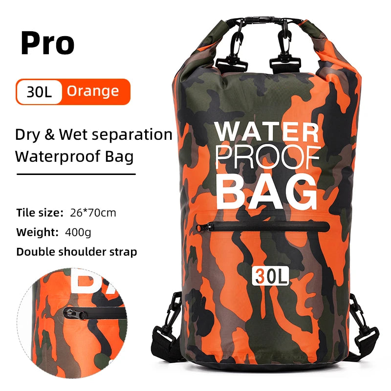 30L 15L Waterproof Dry Bags With Wet Separation Pocket Backpack For Kayaking Boating Swimming Outdoor Sports Bag XAZ9 - NJPH Best Selling 