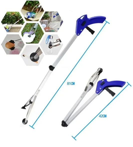 Reaching Pick Up Tool Clamp Trash Grabber Aluminum Alloy Home Portable Foldable Reaching Stick Long Arm Practical