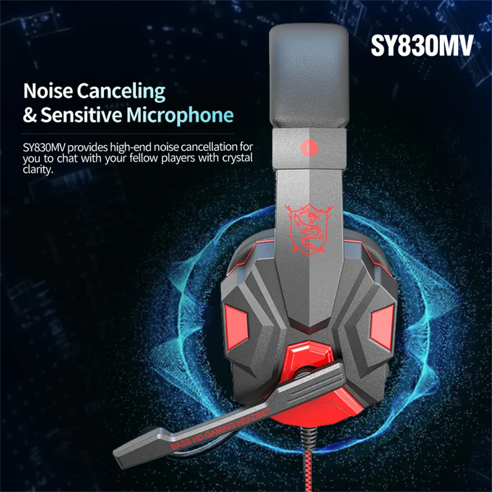 SY830MV Wired Headset Noise Canceling Stereo Headphones Over Ear Headphones With Cool LED Lighting For Cell Phone Gaming - NJPH Best Selling 