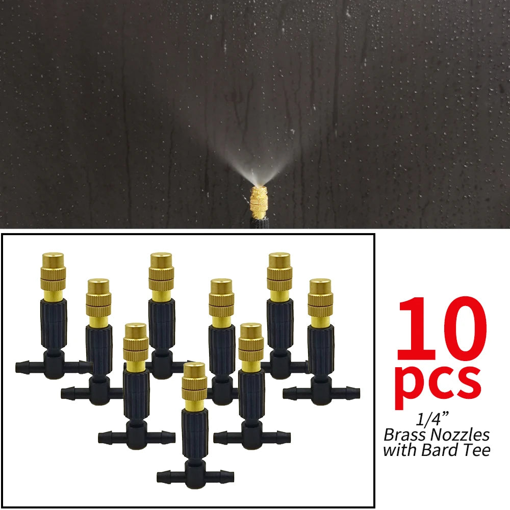 5M-30M Outdoor Misting Cooling System Garden Irrigation Watering 1/4'' Brass Atomizer Nozzles 4/7mm Hose for Patio Greenhouse - NJPH Best Selling 