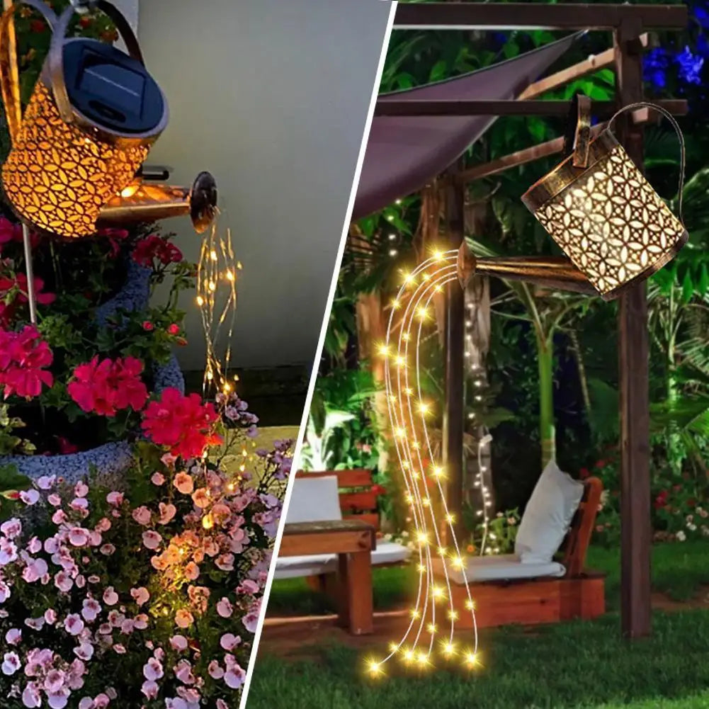 Hollow Wrought Iron Star Shower Lamp Solar Watering Can Fairy Light Garden Decoration Shower& Light Lawn Courtyard Decorations - NJPH Best Selling 