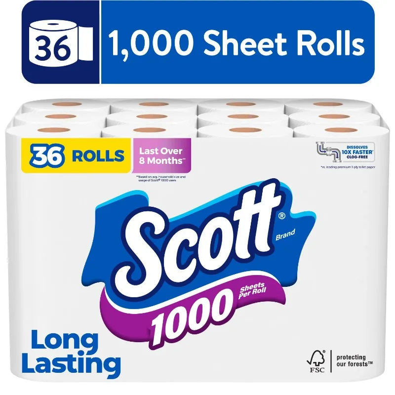 Scott 1000 Toilet Paper, 36 Rolls, 1,000 Sheets per Roll - NJPH Best Selling 