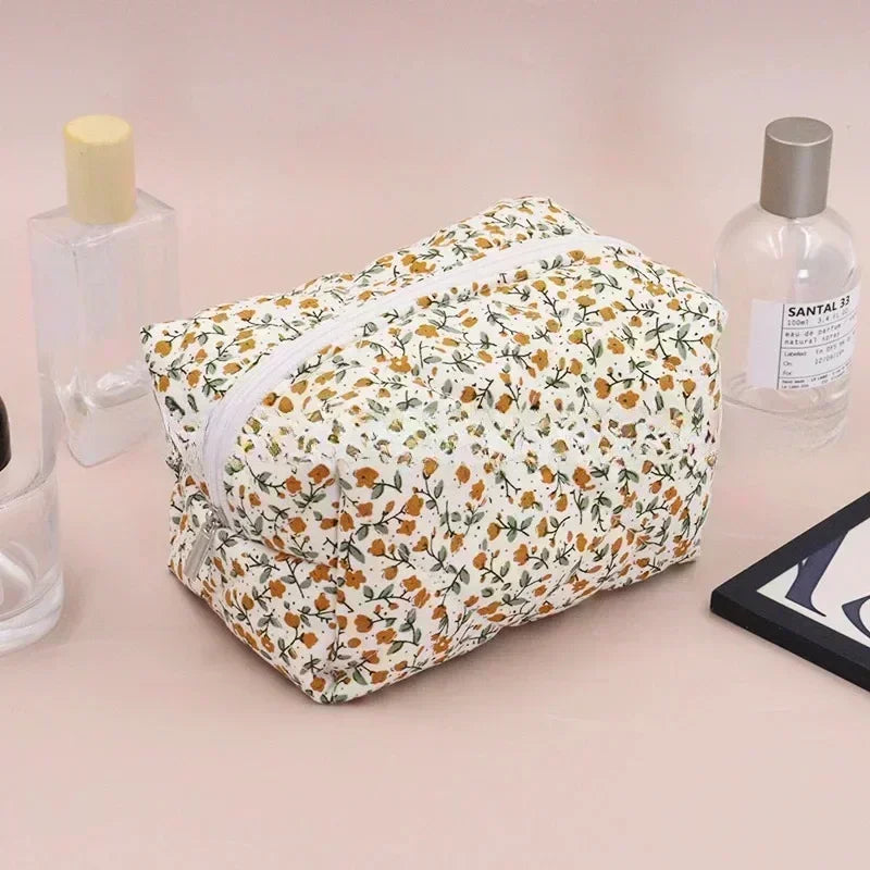 Storage Organizer Floral Puffy Quilted Makeups Bags Flower Printed Cosmetic Pouch Large Travel Cosmetics Bag Makeup Accessory - NJPH Best Selling 