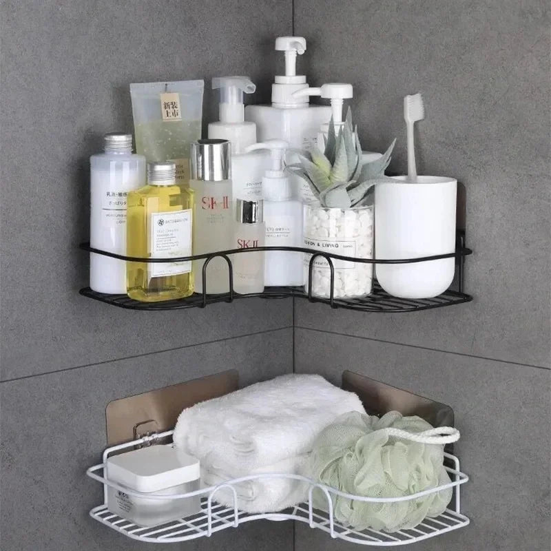 Bathroom Shelf Wall Mounted Corner Storage Shelves Shampoo Holder Cosmetic Rack Iron Shower Drain Basket Bathroom Organizer - NJPH Best Selling 