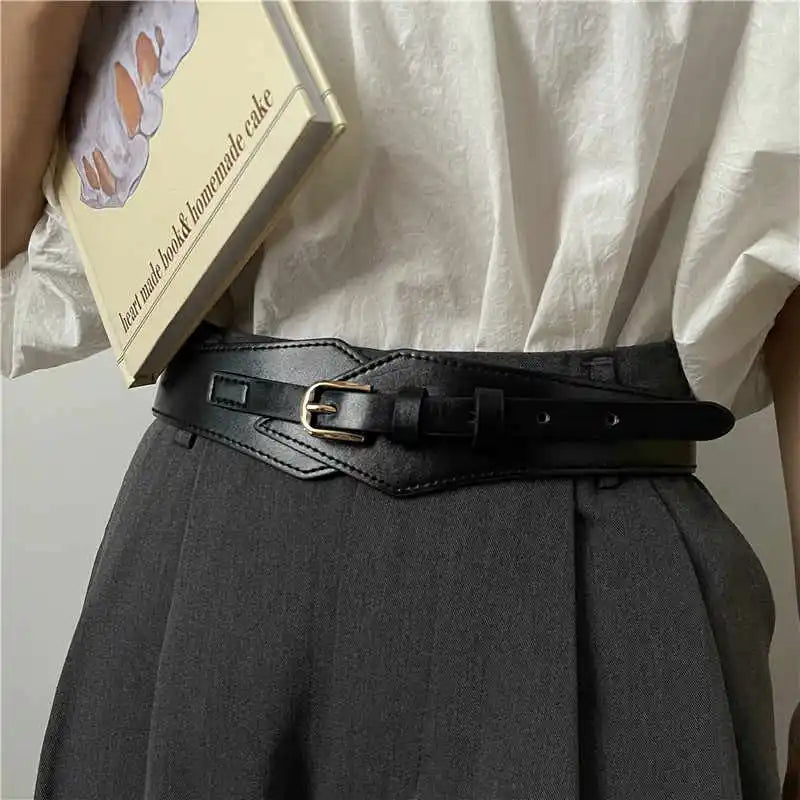 Women's Wide Waist Cincher Belt - Adjustable PU Leather Elastic Belt for Dresses, Coats & Outfits