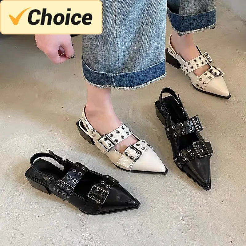 Women Flat With Shoes 2024 Designer Luxury Buckle Fashion Ladies Flats Shoes Slingback Pointed Toe Casual Female Sandals Mules - NJPH Best Selling 